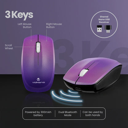 Volkano Prism Series Bluetooth Wireless Keyboard and Mouse - Purple