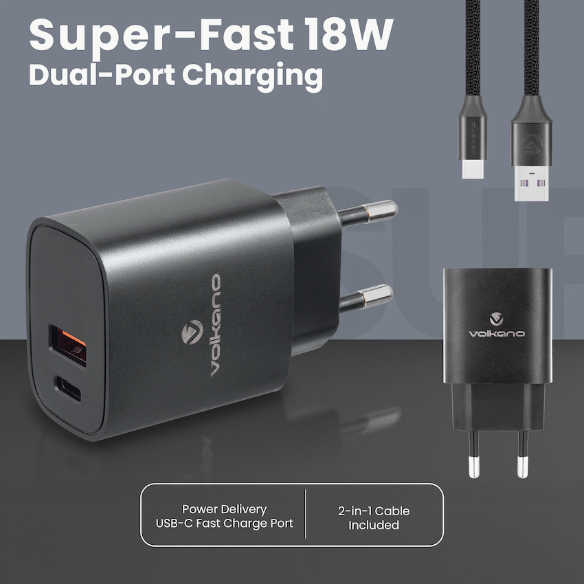 Volkano Express Series QC3.0 + PD Wall Charger - 20w with Cable