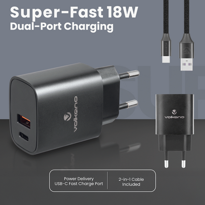 Volkano Express Series QC3.0 + PD Wall Charger - 20w with Cable