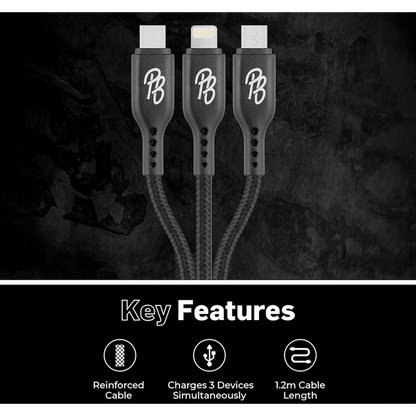 Pro Bass Braided 3-in-1 Charge Cable 1m - Black
