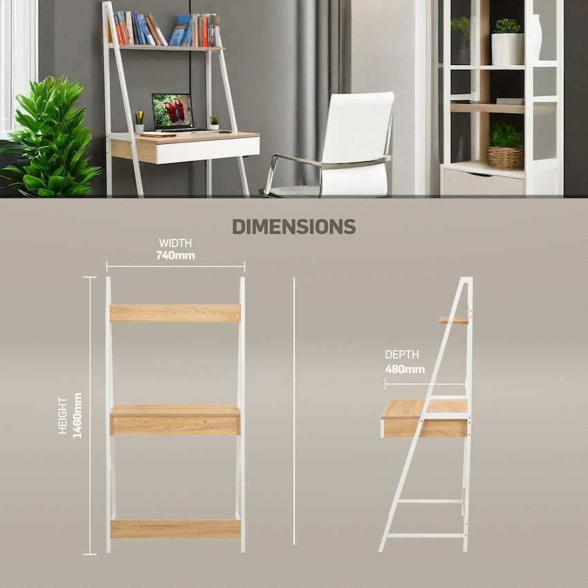 Everfurn Belle Desk with Large Drawer and Storage Shelf