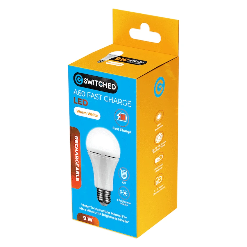 Switched 9w A60 Rechargeable Fast Charge E27 LED - WW
