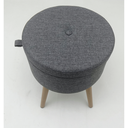 Sophie Round Storage  Stool with wooden legs - Grey