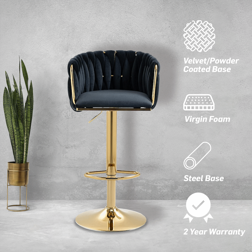 Everfurn Princeton Bar Stool - Gold and Black