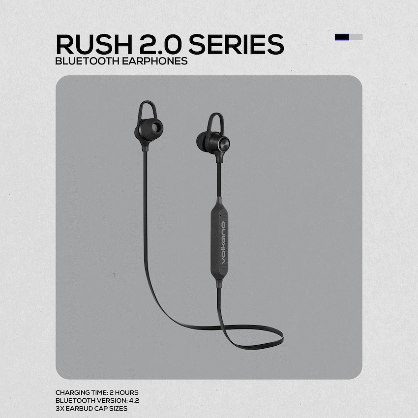 Volkano Rush 2.0 Bluetooth Earphones - Black