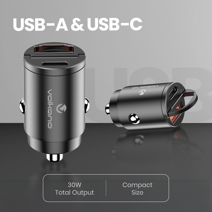 Volkano Obscurix Series 30w PD Dual USB-A and USB-C Ultra Small Car Charger