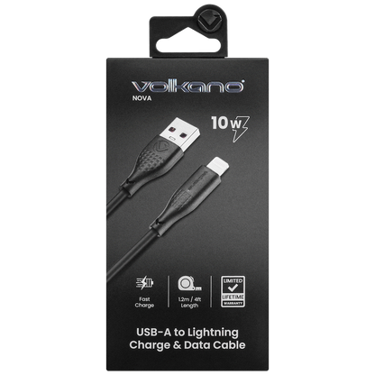 Volkano Nova Series USB A to Lightning charging cable 10W TPE-Black
