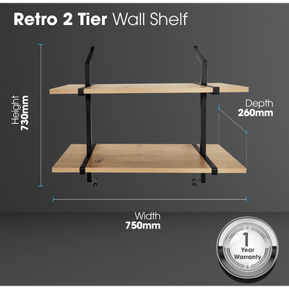 Everfurn Retro 2 Tier Wall Shelf