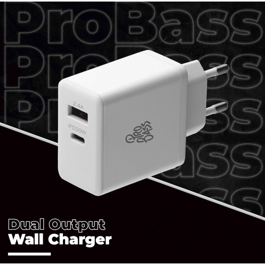 Pro Bass RapidCharge Series 32w Dual USB and Type-C Wall Charger
