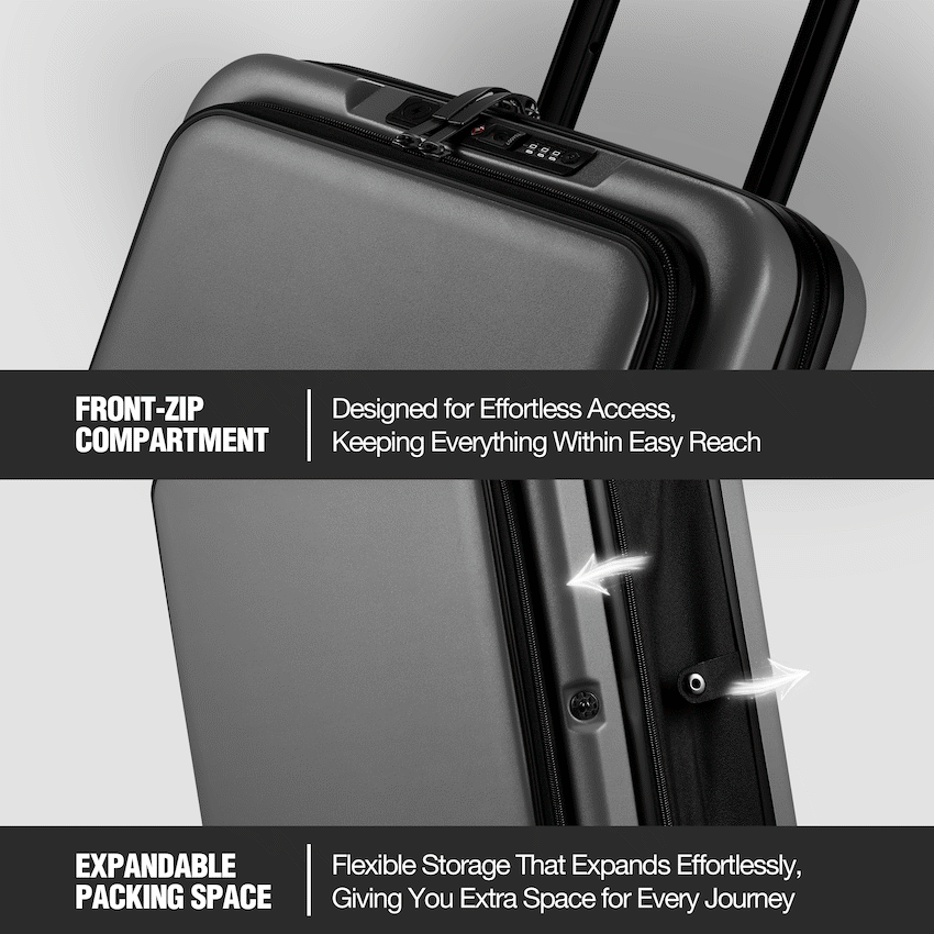 Expandable PP 55cm Carry On Luggage - Dark Grey