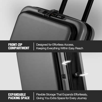 Expandable PP 55cm Carry On Luggage - Dark Grey