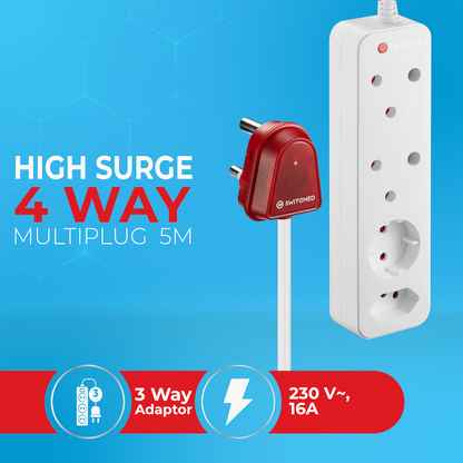 Switched High Surge 4-Way Multiplug 5m 1140J