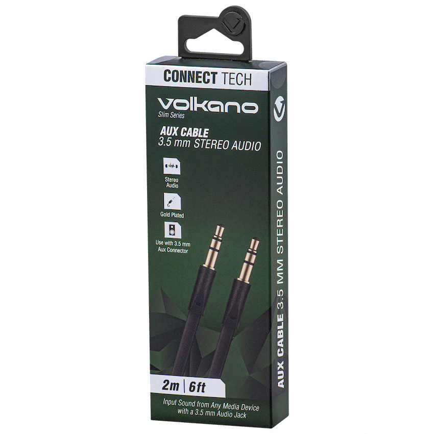 Volkano Slim Series Aux Cable 2m - Black