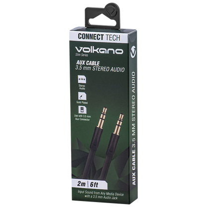 Volkano Slim Series Aux Cable 2m - Black