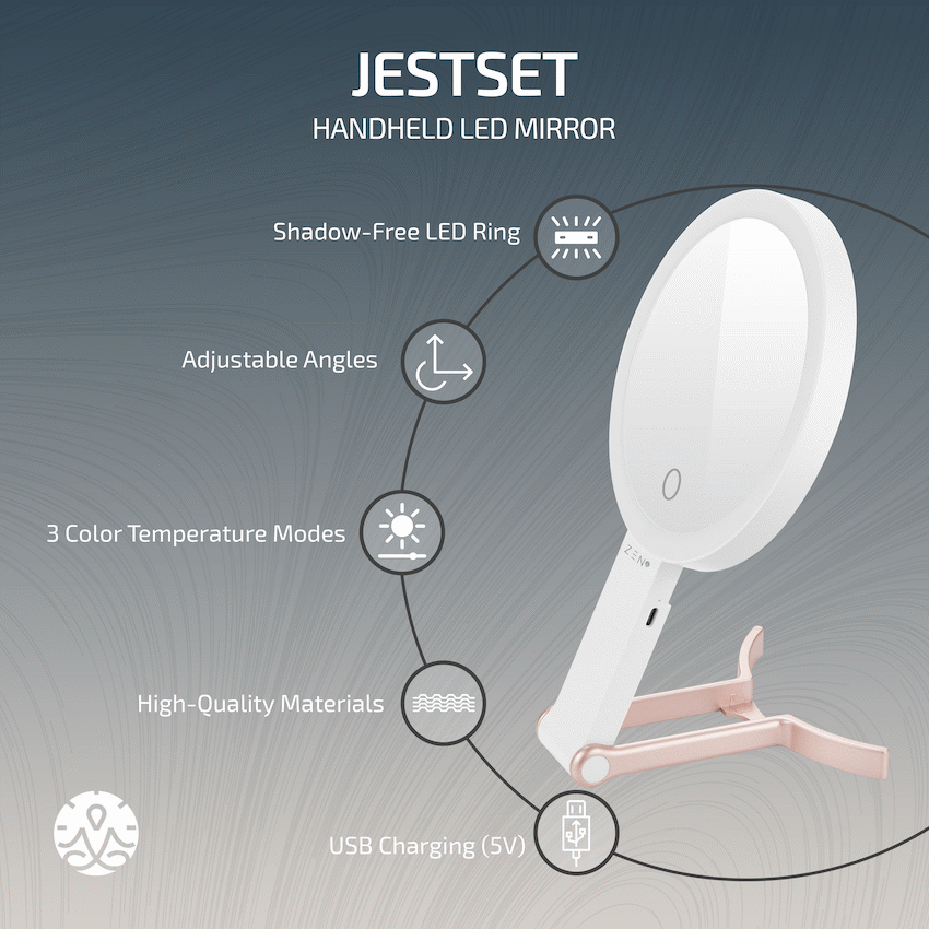 ZEN JestSet Series Portable Handheld LED Mirror - White