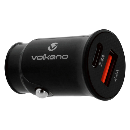 Volkano On-The-Go USB + Type-C 12w Car Charger - Black