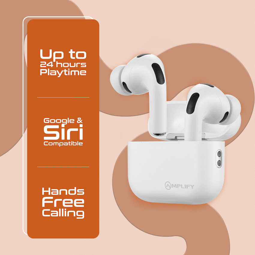 Amplify Note X 3 Series TWS Earphones - White Case + Orange Cover
