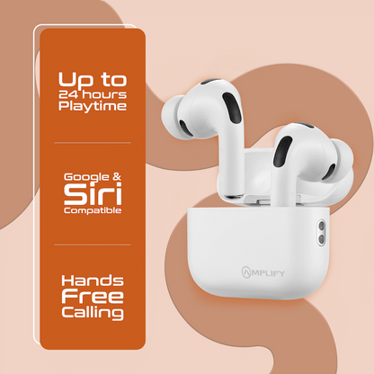 Amplify Note X 3 Series TWS Earphones - White Case + Orange Cover
