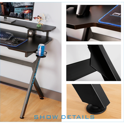 VX Gaming Donahue Gaming Desk - Black with Headphone Hook