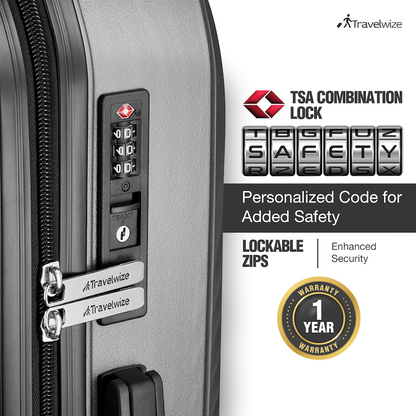 Travelwize Quartz PP 4-Wheels Spinner 3Pc Luggage Set Silver