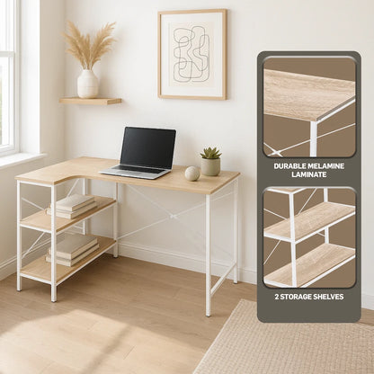 Everfurn Anthony Work Desk - Light Oak and White Frame