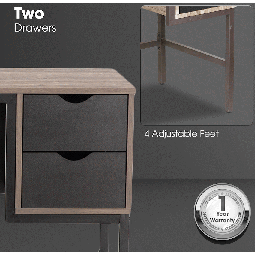 Everfurn Rampart Office Desk with Two Drawers, Powder-Coated Steel, Adjustable Feet