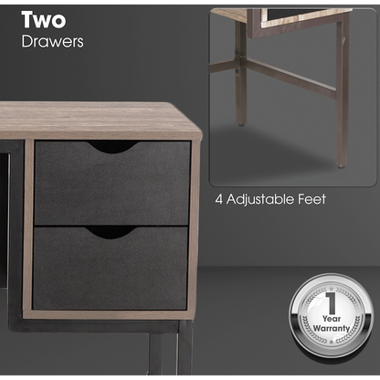 Everfurn Rampart Office Desk with Two Drawers, Powder-Coated Steel, Adjustable Feet