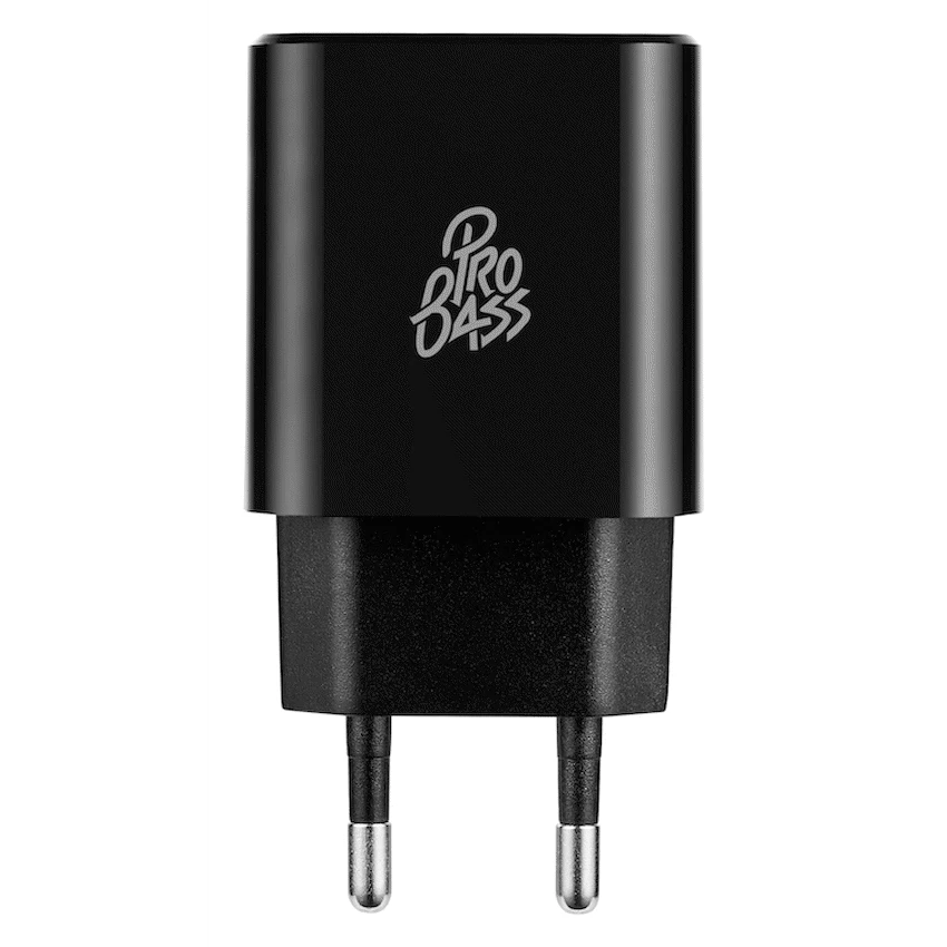 Pro Bass PowerCharge Series 12w Dual USB and Type-C Wall Charger - Black