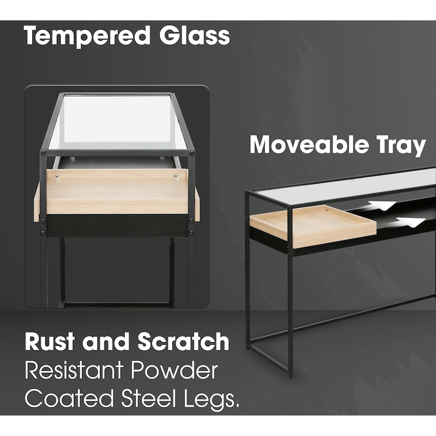 Everfurn Millenium Console, Powder Coated Steel Frame, Tempered Glass