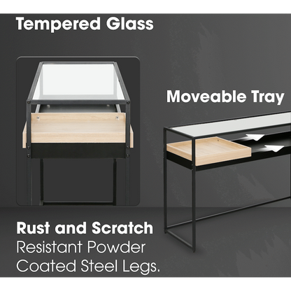 Everfurn Millenium Console, Powder Coated Steel Frame, Tempered Glass