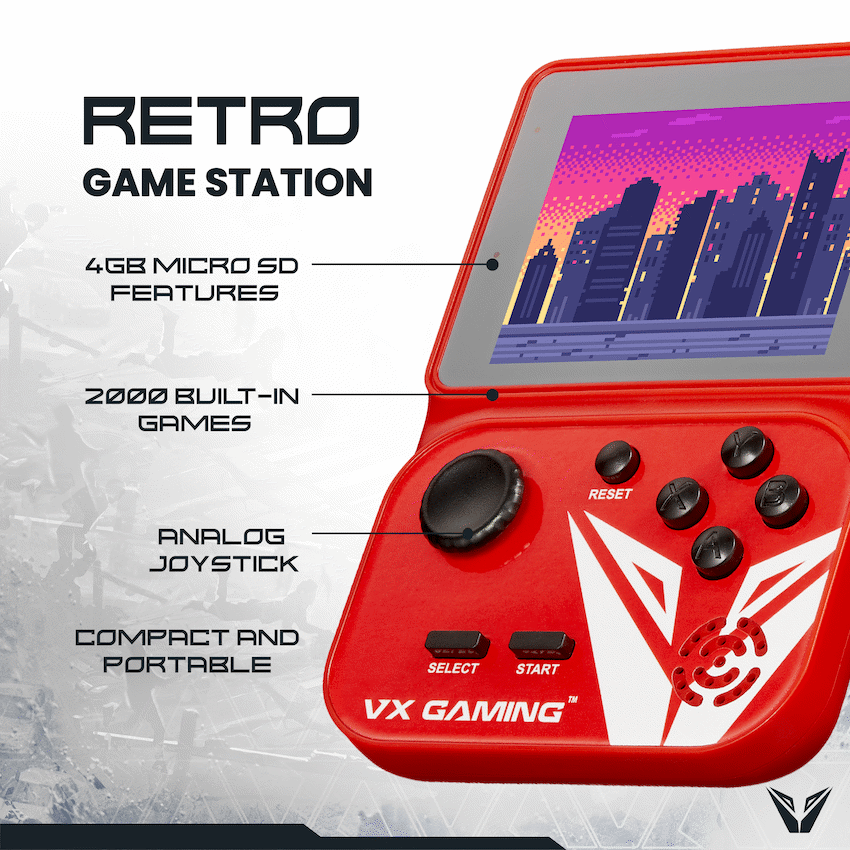 VX Gaming Nostalgia Series Handheld Retro Game Station with 4gb Micro SD - Red