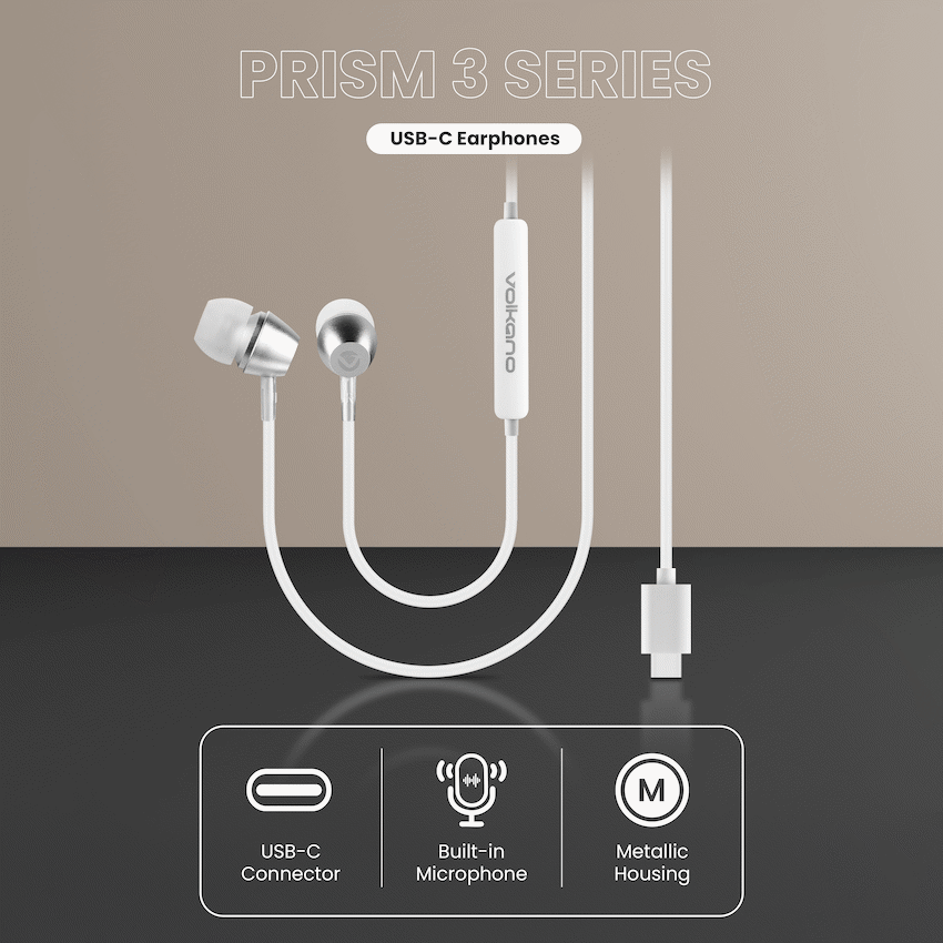 Volkano Prism 3 Series Type-C Earphone - White