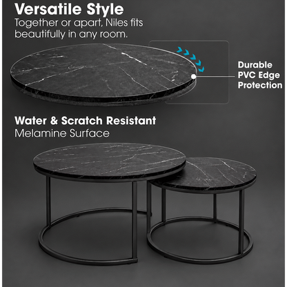 Everfurn Nile Nesting Coffee Table - Marble Black