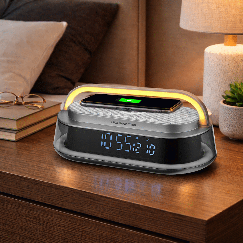 Volkano Awaken Series Alarm Clock with Wireless Charging and Speaker