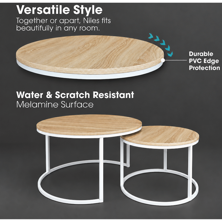 Everfurn Nile Nesting Coffee Table - Oak and White Frame