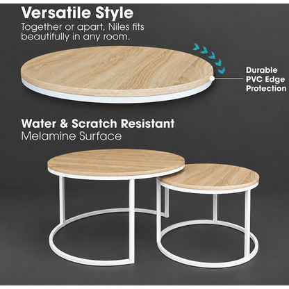 Everfurn Nile Nesting Coffee Table - Oak and White Frame