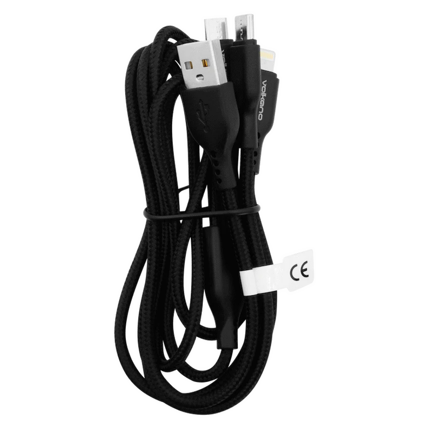Volkano On-The-Go 3-in-1 1m Braided Cable - Black