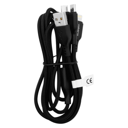 Volkano On-The-Go 3-in-1 1m Braided Cable - Black