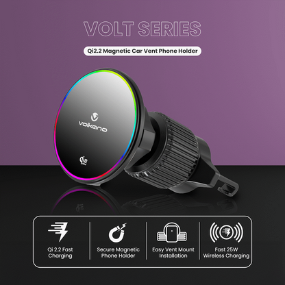 Volkano Volt Series Qi2.2 Magnetic Car Vent Phone Holder - Black