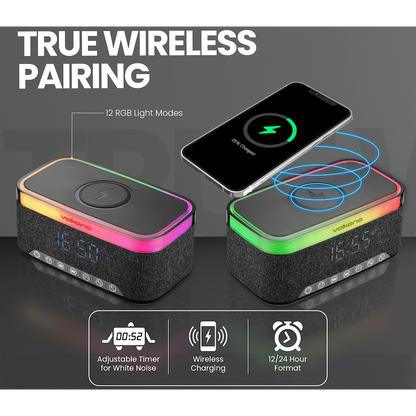 Volkano Radiant 2 Alarm Clock with Wireless Charging and Speaker - Black