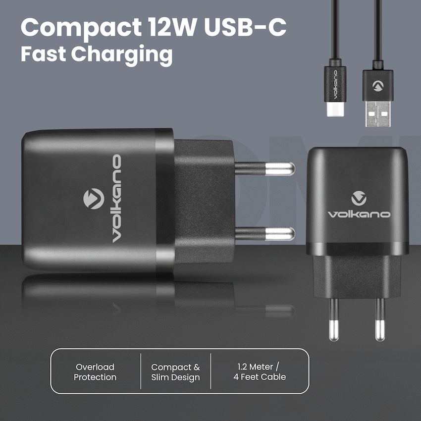 Volkano Volt-C Series Dual USB and USB-C Wall Charger with USB to USB-C Cable Included