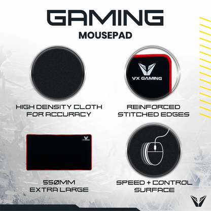 VX Gaming Battlefield series gaming mousepad - Extra large black/red - 550mm
