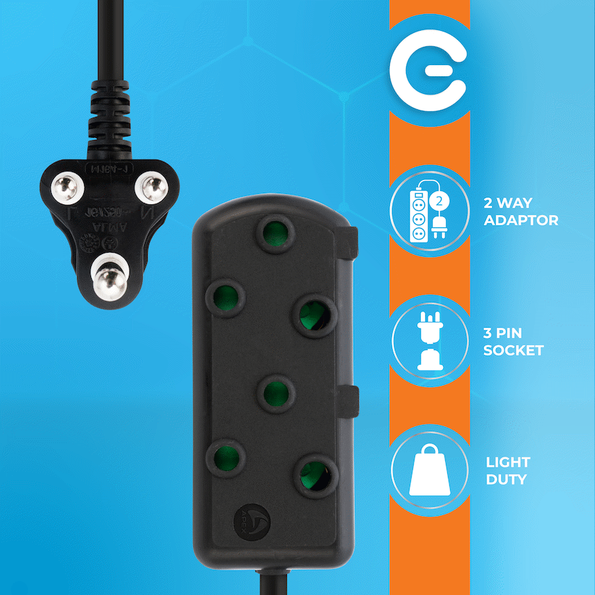 Switched Light Duty Side by Side (SBS) Extension Leads 20M - BK