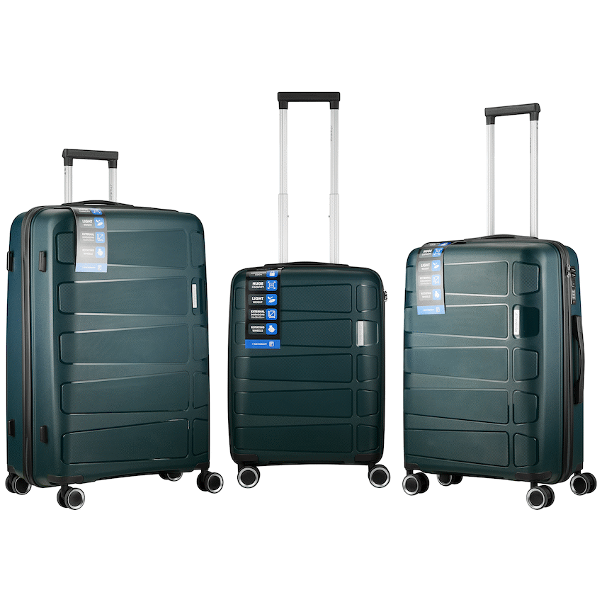 Travelwize Tourer PP 3Pc 4-wheel Spinner Luggage Set Petrol