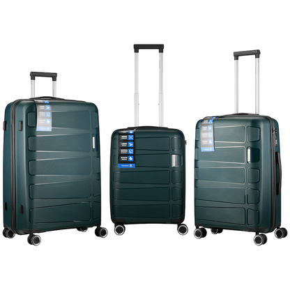 Travelwize Tourer PP 3Pc 4-wheel Spinner Luggage Set Petrol