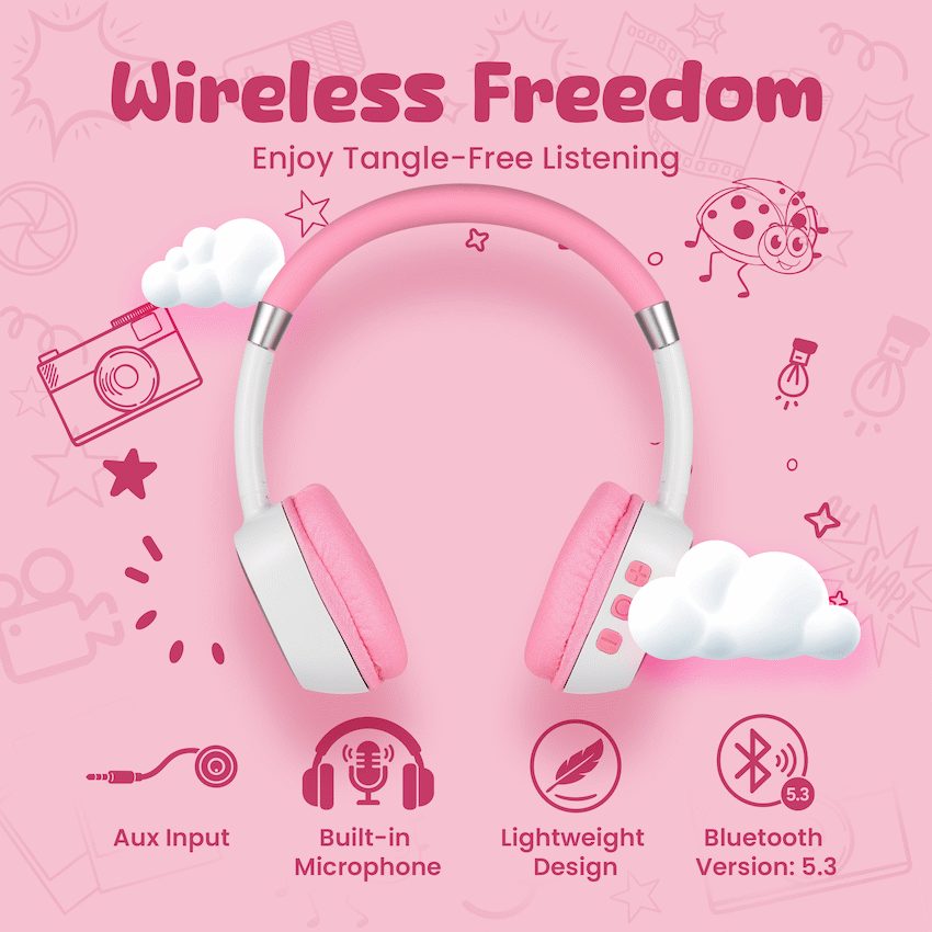 Volkano Wonder Bluetooth Wireless Headphones - Pink