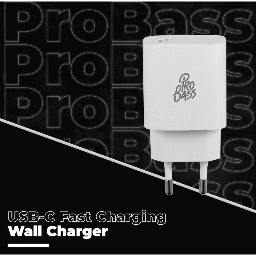 Pro Bass RapidCharge Series 20w Single Type-C Wall Charger - White