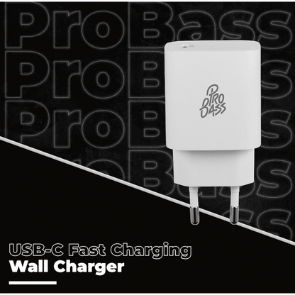 Pro Bass RapidCharge Series 20w Single Type-C Wall Charger - White