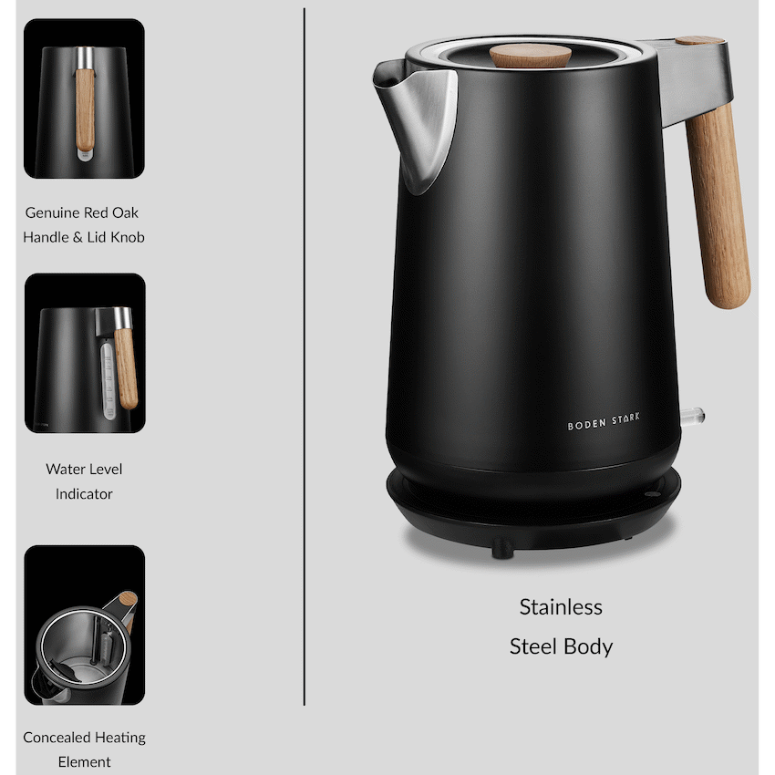 Boden Stark Anson Collection 1.7l 2000w Stainless Steel Kettle - Black