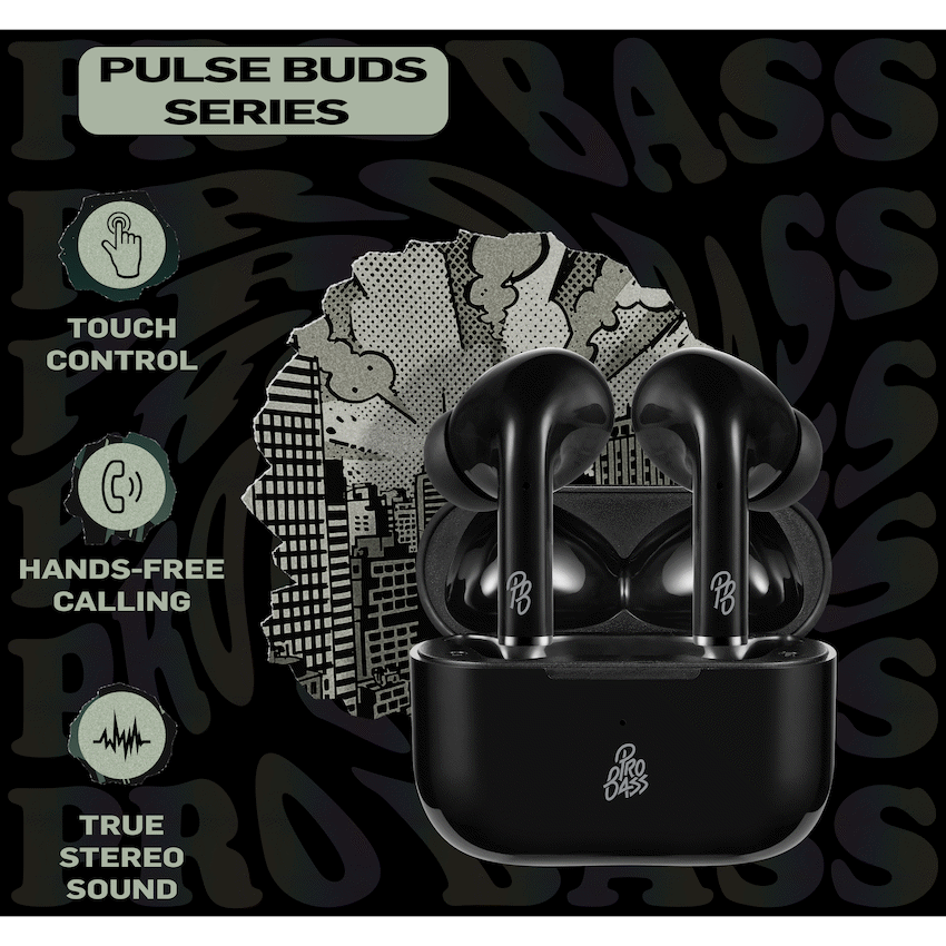 Pro Bass Pulse Buds True Wireless Earphones with Charging Case - Black